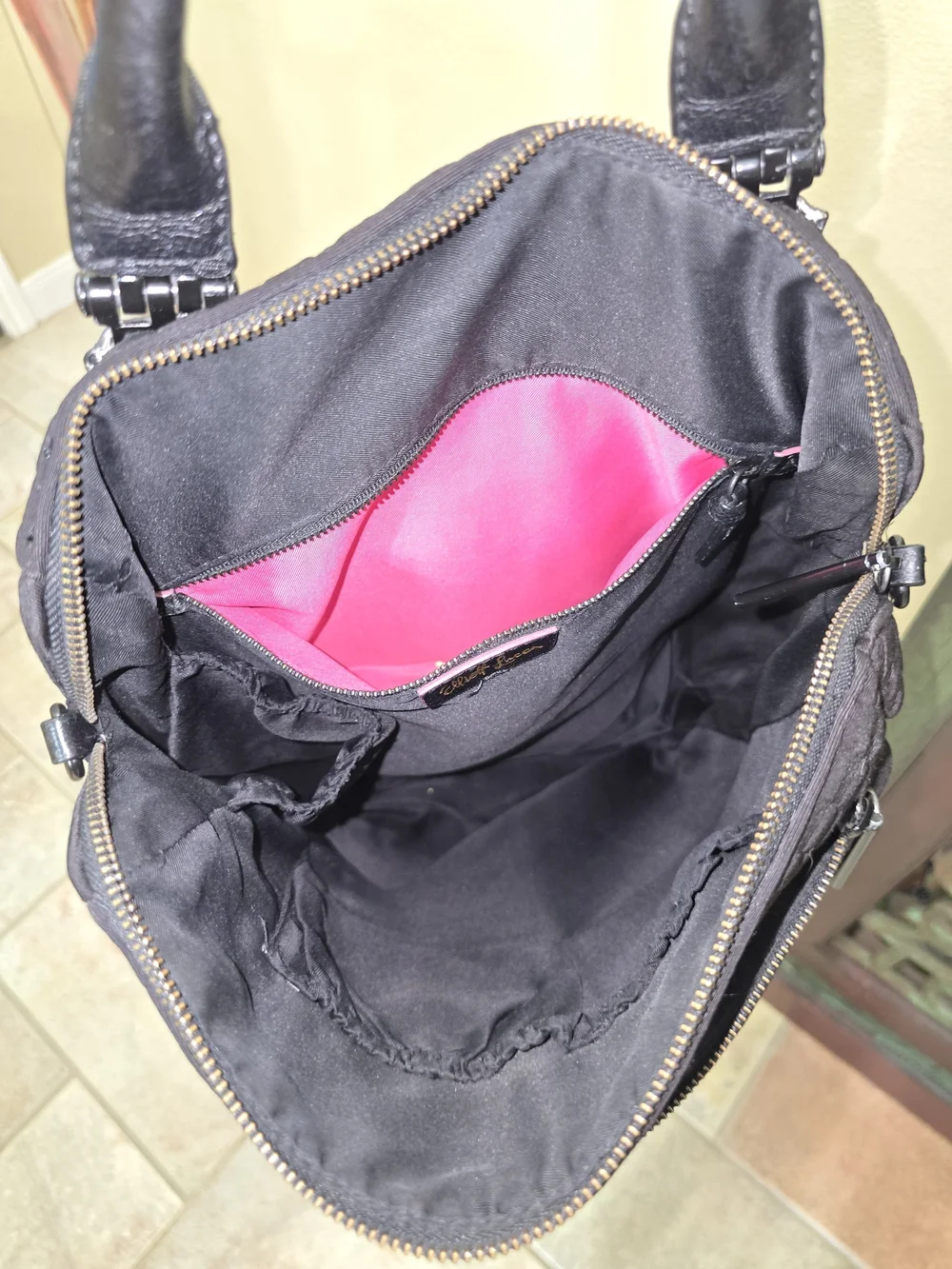 Black Woven Backpack Purse-Style Carry Bag